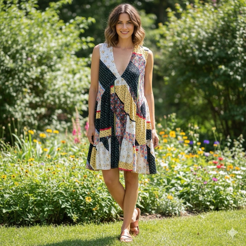 Olivaceous Multicolor Patchwork Mini Dress - image 2